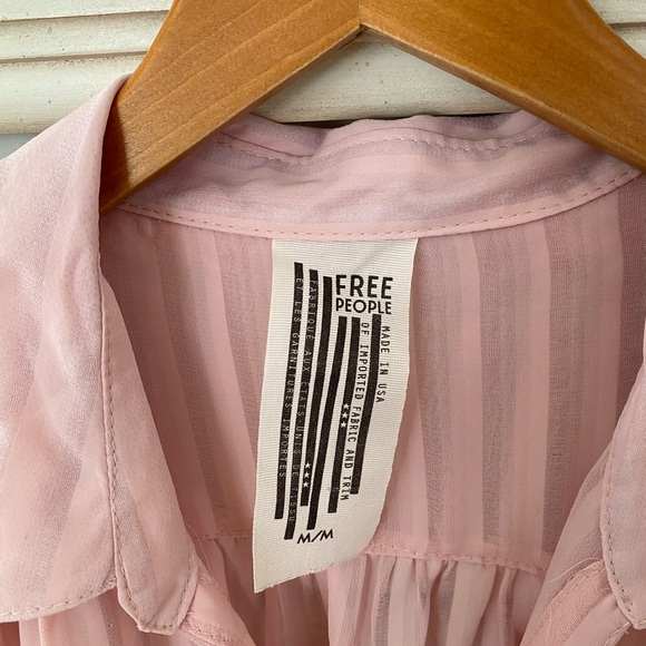 Free People Pink Pleated Button-Up Blouse - Picture 3 of 4